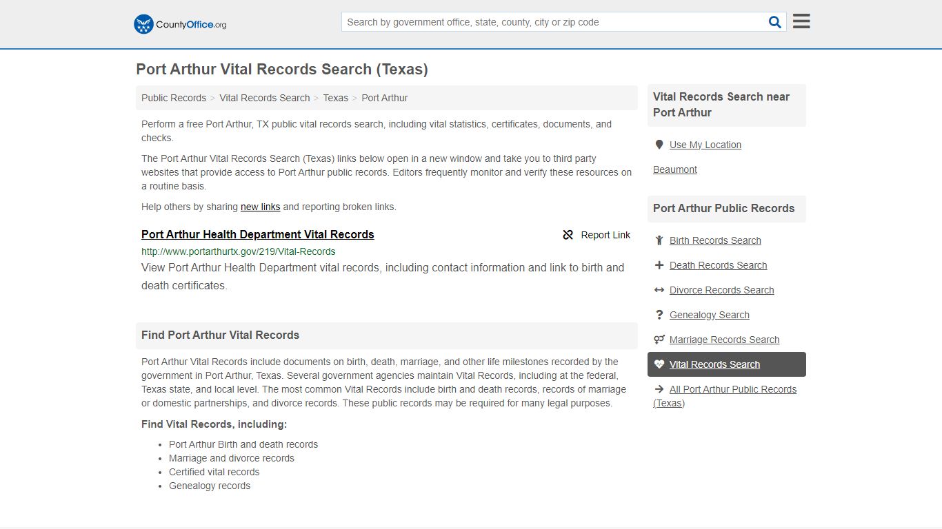 Vital Records Search - Port Arthur, TX (Birth, Death, Marriage ...