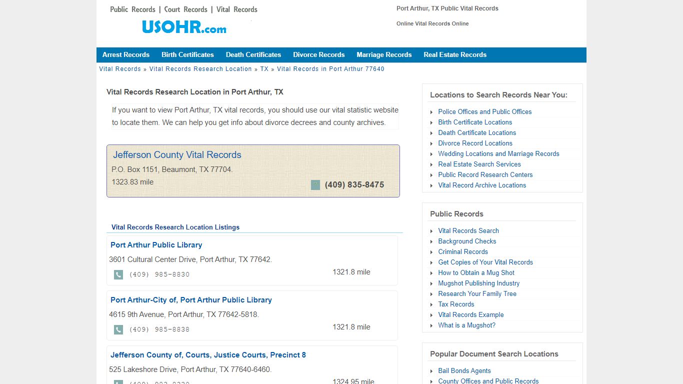 Port Arthur, TX Public Vital Records - Online Vital Records Online