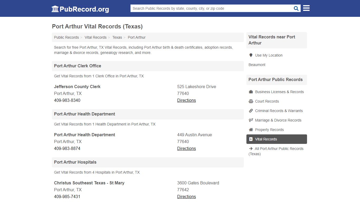 Free Port Arthur Vital Records (Texas Vital Records)